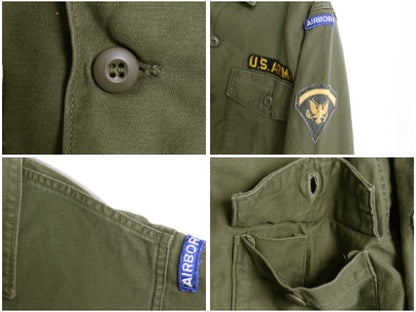 60s 米軍実物 US ARMY コットン サテン ユーティリティ シャツ M / ヴィンテージ OG107 シャツ袖 2nd 軍物 ミリタリー ワッペン フルパッチ