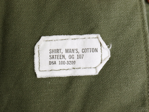 60s 米軍実物 US ARMY コットン サテン ユーティリティ シャツ M / ヴィンテージ OG107 シャツ袖 2nd 軍物 ミリタリー ワッペン フルパッチ