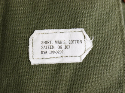 60s 米軍実物 US ARMY コットン サテン ユーティリティ シャツ M / ヴィンテージ OG107 シャツ袖 2nd 軍物 ミリタリー ワッペン フルパッチ