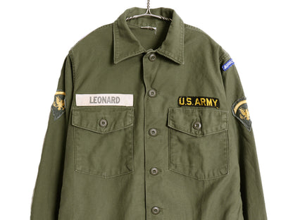 60s 米軍実物 US ARMY コットン サテン ユーティリティ シャツ M / ヴィンテージ OG107 シャツ袖 2nd 軍物 ミリタリー ワッペン フルパッチ