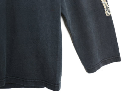 00s ★ バイカー 4面 プリント ヘンリーネック 長袖 Tシャツ メンズ L / オールド ロンT スカル バイク ジョーク グラフィック イラスト 黒