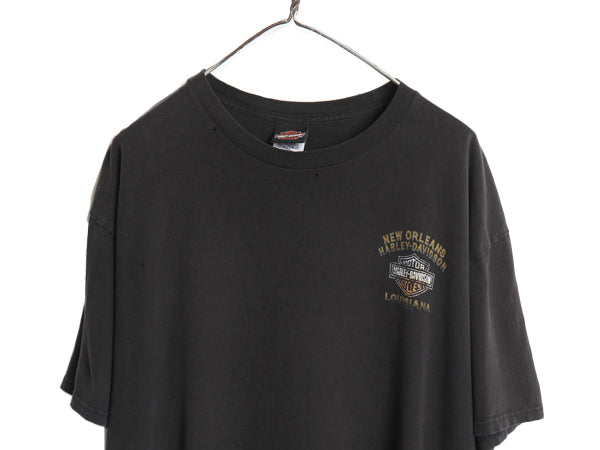 ハーレー ダビッドソン 両面 プリント Tシャツ メンズ XL オフィシャル スカル バイク イラスト アート 大きいサイズ カットソー ブラック