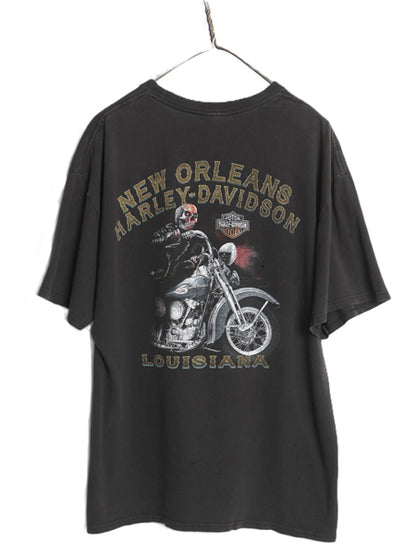ハーレー ダビッドソン 両面 プリント Tシャツ メンズ XL オフィシャル スカル バイク イラスト アート 大きいサイズ カットソー ブラック