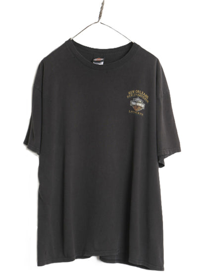 ハーレー ダビッドソン 両面 プリント Tシャツ メンズ XL オフィシャル スカル バイク イラスト アート 大きいサイズ カットソー ブラック