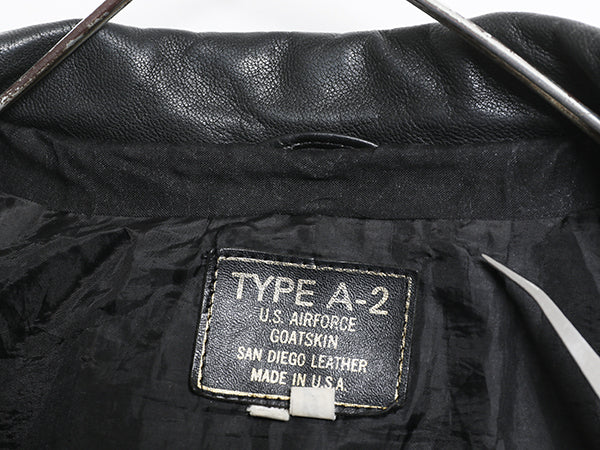 90s USA製 A-2 タイプ 本革 レザー フライト ジャケット メンズ L 古着 オールド 革ジャン 山羊革 ボンバー ゴートスキン 黒 オールレザー