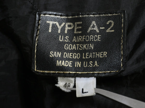 90s USA製 A-2 タイプ 本革 レザー フライト ジャケット メンズ L 古着 オールド 革ジャン 山羊革 ボンバー ゴートスキン 黒 オールレザー