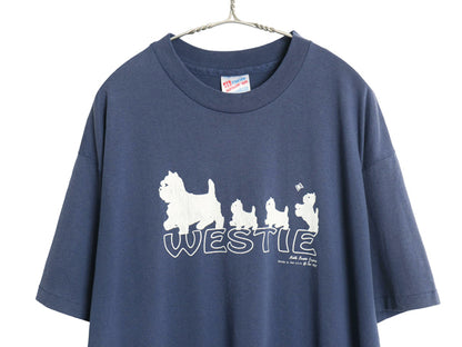 90s USA製 犬 イラスト プリント 半袖 Tシャツ メンズ レディース XL オールド シングルステッチ グラフィック アート 大きいサイズ ブルー