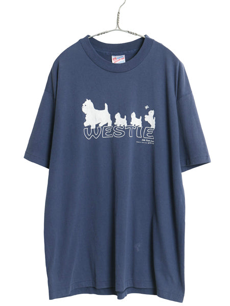 90s USA製 犬 イラスト プリント 半袖 Tシャツ メンズ レディース XL オールド シングルステッチ グラフィック アート 大きいサイズ ブルー