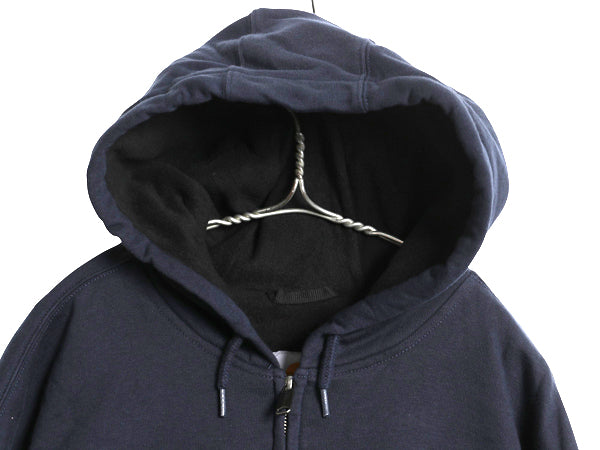 US企画 カーハート 裏 フリース フルジップ スウェット パーカー メンズ XL 袖 プリント ジャケット トレーナー 撥水加工 大きいサイズ 紺