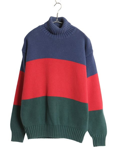 90s オールド ギャップ タートルネック コットン ニット セーター メンズ M / 古着 旧タグ ハイネック リブ編み ミドルゲージ マルチカラー
