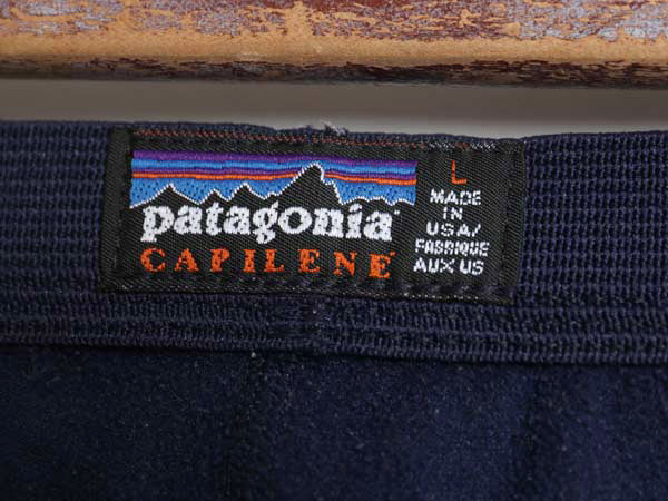 90s USA製 パタゴニア キャプリーン フリース パンツ メンズ レディース L 古着 オールド 97年製 アンダーウェア インナー アウトドア 紺