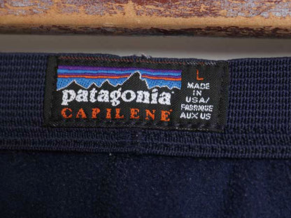 90s USA製 パタゴニア キャプリーン フリース パンツ メンズ レディース L 古着 オールド 97年製 アンダーウェア インナー アウトドア 紺
