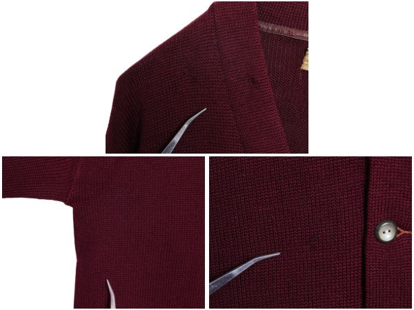 40s ★ ピューリタン ウール ニット カーディガン メンズ M 古着 ヴィンテージ セーター 前開き アワード バーガンディ 無地 ポケット付き