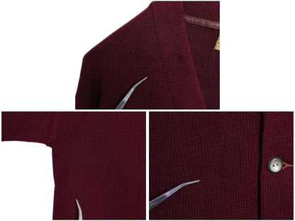 40s ★ ピューリタン ウール ニット カーディガン メンズ M 古着 ヴィンテージ セーター 前開き アワード バーガンディ 無地 ポケット付き