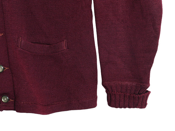 40s ★ ピューリタン ウール ニット カーディガン メンズ M 古着 ヴィンテージ セーター 前開き アワード バーガンディ 無地 ポケット付き