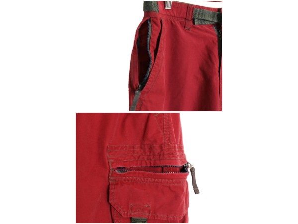 00s ☆ BRITCHES ギミック カーゴ ショーツ  メンズ 33 古着 オールド Y2K ベルト付き ストリート ショートパンツ ルーズ ワイド バギー 赤