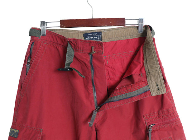 00s ☆ BRITCHES ギミック カーゴ ショーツ  メンズ 33 古着 オールド Y2K ベルト付き ストリート ショートパンツ ルーズ ワイド バギー 赤
