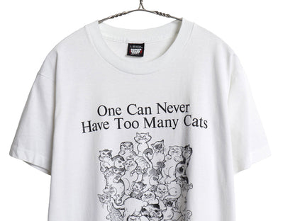 90s USA製 ネコ イラスト プリント 半袖 Tシャツ メンズ レディース L オールド アニマル アート グラフィック シングルステッチ ホワイト