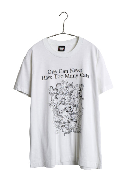 90s USA製 ネコ イラスト プリント 半袖 Tシャツ メンズ レディース L オールド アニマル アート グラフィック シングルステッチ ホワイト