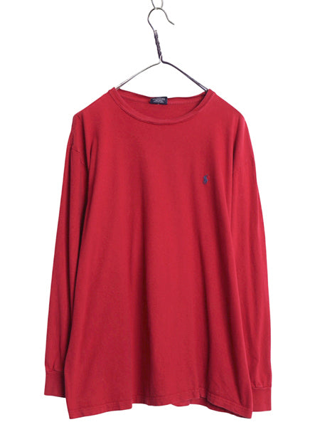 90s ポロ ラルフローレン 長袖 Tシャツ メンズ L オールド ロンT ロングスリーブ コットン ワンポイント カットソー シンプル ゆったり 赤