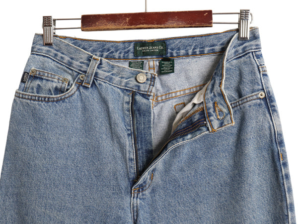 00s ラルフローレン ジーンズ デニム パンツ レディース S 程/ ポロ ジーパン ゆったり ストレート テーパード コットン ボトムス 革パッチ