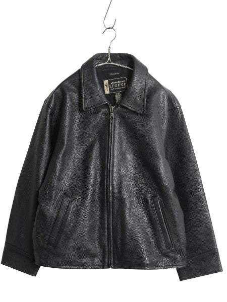 00s エディーバウアー 本革 レザー スポーツ ジャケット レディース L メンズ M 程 オールド 革ジャン フルジップ シングル ライダース 黒