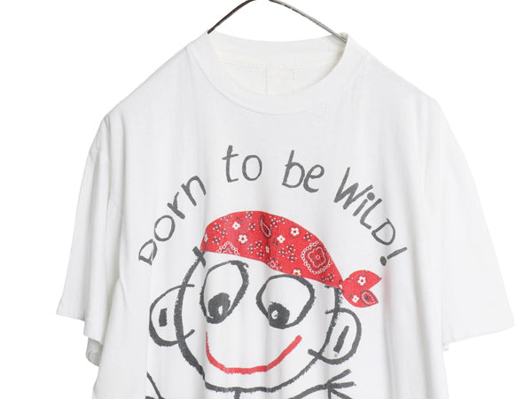 90s キャラクター イラスト プリント Tシャツ メンズ XL 程/ 古着 オールド アート シングルステッチ ペイズリー バンダナ柄 大きいサイズ