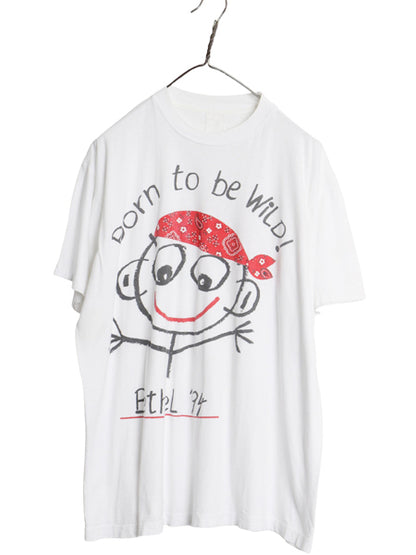 90s キャラクター イラスト プリント Tシャツ メンズ XL 程/ 古着 オールド アート シングルステッチ ペイズリー バンダナ柄 大きいサイズ