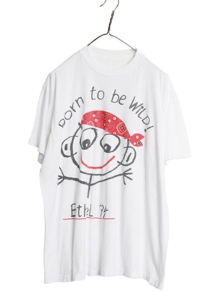 90s キャラクター イラスト プリント Tシャツ メンズ XL 程/ 古着 オールド アート シングルステッチ ペイズリー バンダナ柄 大きいサイズ