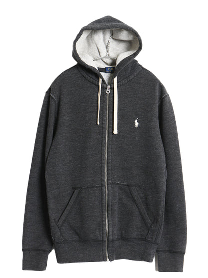 ポロ ラルフローレン フルジップ スウェット フード パーカー メンズ S / トレーナー 裏起毛 ヘビーウェイト ワンポイント シンプル 濃灰