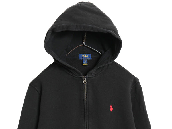 ポロ ラルフローレン フルジップ スウェット フード パーカー キッズ XL メンズ S レディース M 古着 トレーナー 裏起毛 ワンポイント 黒