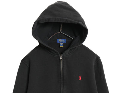 ポロ ラルフローレン フルジップ スウェット フード パーカー キッズ XL メンズ S レディース M 古着 トレーナー 裏起毛 ワンポイント 黒