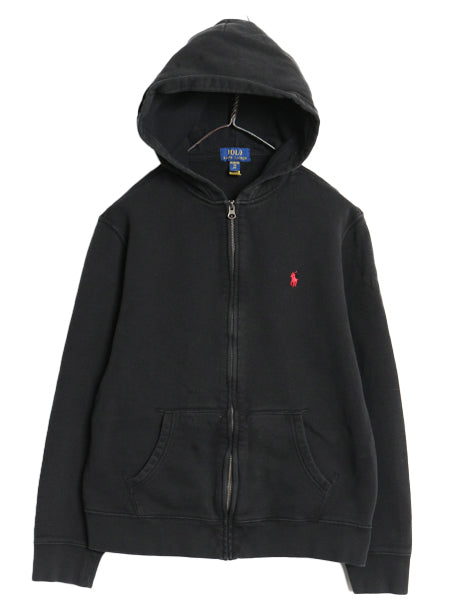 ポロ ラルフローレン フルジップ スウェット フード パーカー キッズ XL メンズ S レディース M 古着 トレーナー 裏起毛 ワンポイント 黒