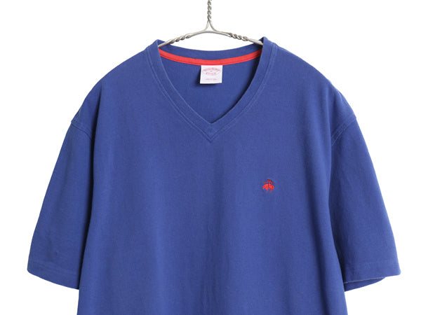 ブルックスブラザーズ Vネック 鹿の子 半袖 Tシャツ メンズ XL / 半袖Tシャツ ワンポイント カットソー コットン ボックス 大きいサイズ 青