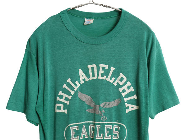 80s USA製 チャンピオン イーグルス プリント Tシャツ メンズ L 小さめ M 程 ヴィンテージ NFL アメフト オフィシャル シングルステッチ 緑