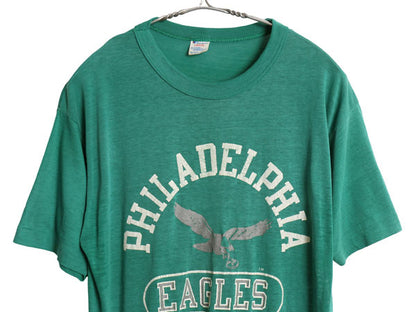 80s USA製 チャンピオン イーグルス プリント Tシャツ メンズ L 小さめ M 程 ヴィンテージ NFL アメフト オフィシャル シングルステッチ 緑
