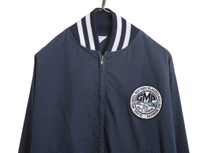 80s USA製 フルジップ スタジャン メンズ L / ヴィンテージ スイングトップ ジャケット ブルゾン ワンポイント 企業物 ワッペン リブライン