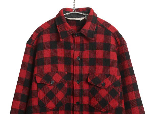 80s USA製 エルエルビーン ブロック チェック CPO ウール シャツ メンズ L / ヴィンテージ ヘビーウェイト ジャケット 厚手 ツートン 赤 黒