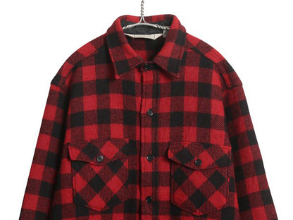 80s USA製 エルエルビーン ブロック チェック CPO ウール シャツ メンズ L / ヴィンテージ ヘビーウェイト ジャケット 厚手 ツートン 赤 黒
