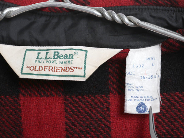 80s USA製 エルエルビーン ブロック チェック CPO ウール シャツ メンズ L / ヴィンテージ ヘビーウェイト ジャケット 厚手 ツートン 赤 黒