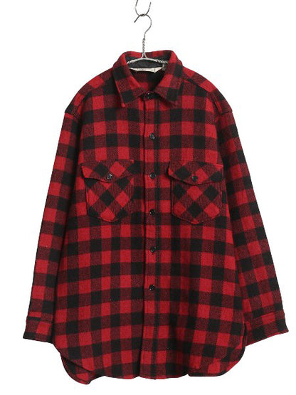 80s USA製 エルエルビーン ブロック チェック CPO ウール シャツ メンズ L / ヴィンテージ ヘビーウェイト ジャケット 厚手 ツートン 赤 黒