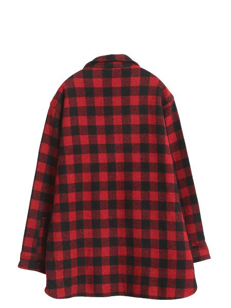 80s USA製 エルエルビーン ブロック チェック CPO ウール シャツ メンズ L / ヴィンテージ ヘビーウェイト ジャケット 厚手 ツートン 赤 黒