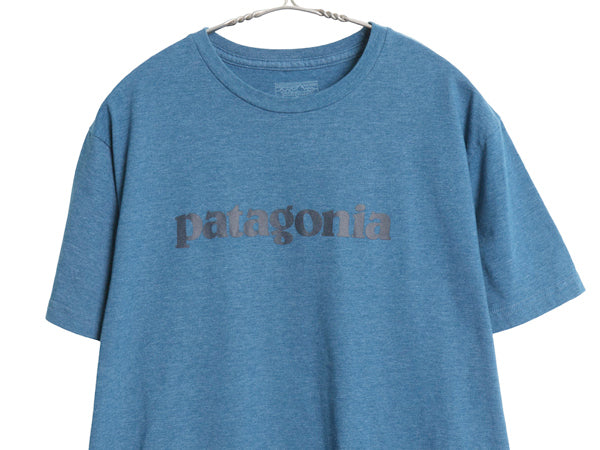 パタゴニア ロゴ プリント 半袖 Tシャツ メンズ L / 17年製 アウトドア オーガニック コットン トップス カットソー スリム 半袖Tシャツ 青