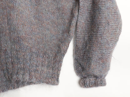 70s ハンドメイド ショールカラー デザイン ニット セーター レディース L ヴィンテージ モヘア 長袖ニット 毛足 シャギー ミックスカラー