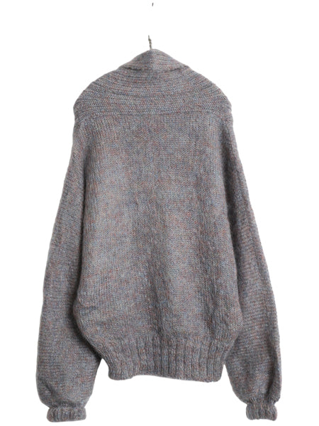 70s ハンドメイド ショールカラー デザイン ニット セーター レディース L ヴィンテージ モヘア 長袖ニット 毛足 シャギー ミックスカラー