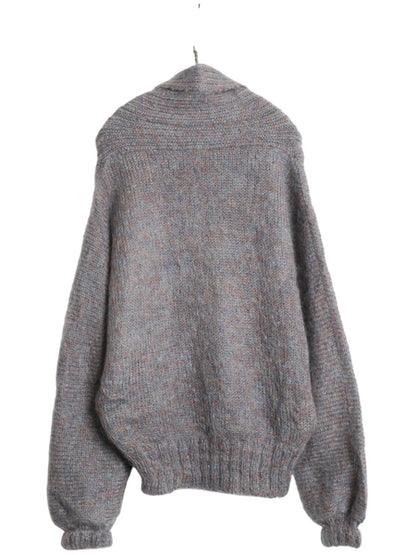70s ハンドメイド ショールカラー デザイン ニット セーター レディース L ヴィンテージ モヘア 長袖ニット 毛足 シャギー ミックスカラー