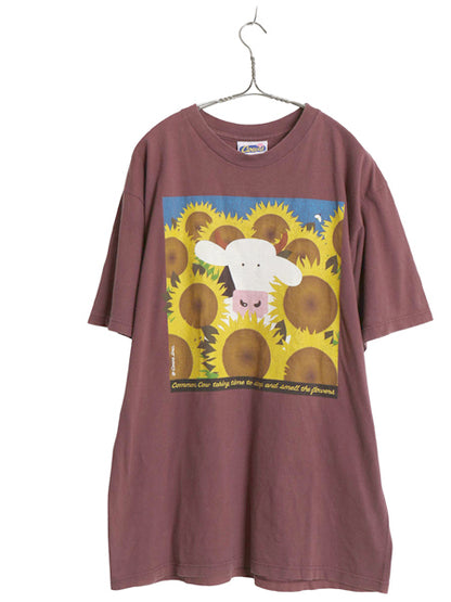 90s カナダ製 ウシ 両面 プリント 半袖 Tシャツ メンズ L 古着 オールド アニマル 企業物 オフィシャル ひまわり イラスト ヘビーウェイト