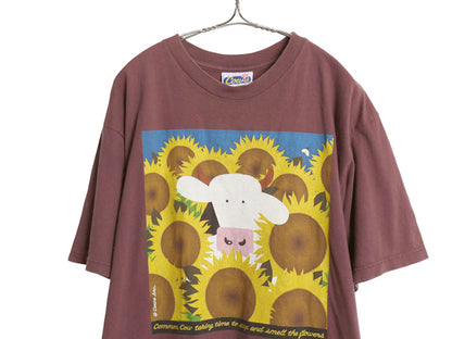 90s カナダ製 ウシ 両面 プリント 半袖 Tシャツ メンズ L 古着 オールド アニマル 企業物 オフィシャル ひまわり イラスト ヘビーウェイト