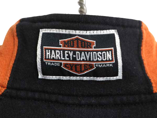 ハーレー ダビッドソン フルジップ スウェット メンズ M 古着 トレーナー 裏起毛 バイク ハイネック ジャケット カーディガン ツートン 黒