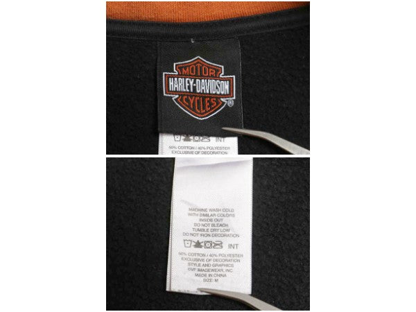 ハーレー ダビッドソン フルジップ スウェット メンズ M 古着 トレーナー 裏起毛 バイク ハイネック ジャケット カーディガン ツートン 黒